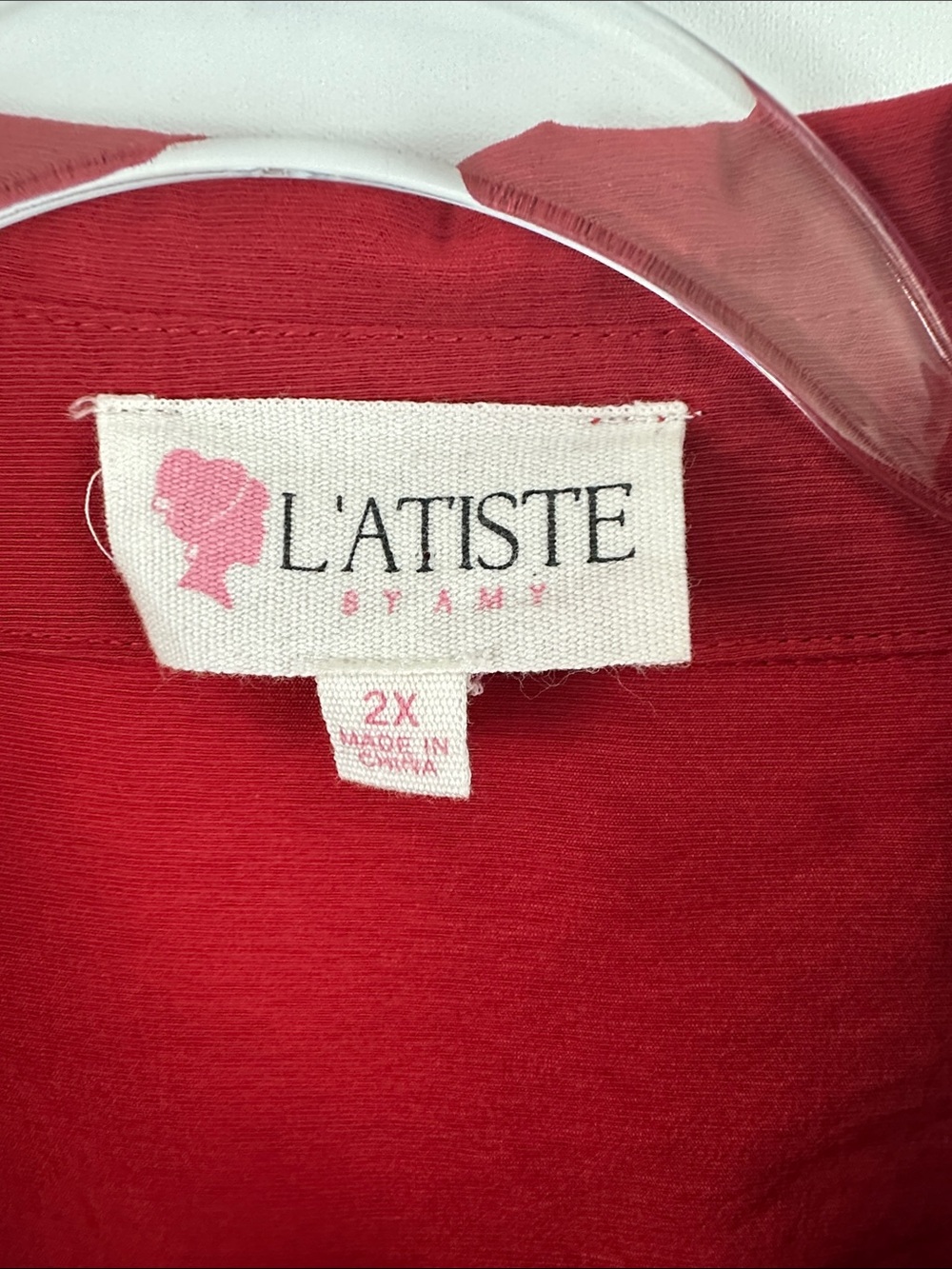 L’ATISTE Red Lace Cutout Maxi Dress 2X Long Sleeve Boho Tiered Button Front - Picture 3 of 9